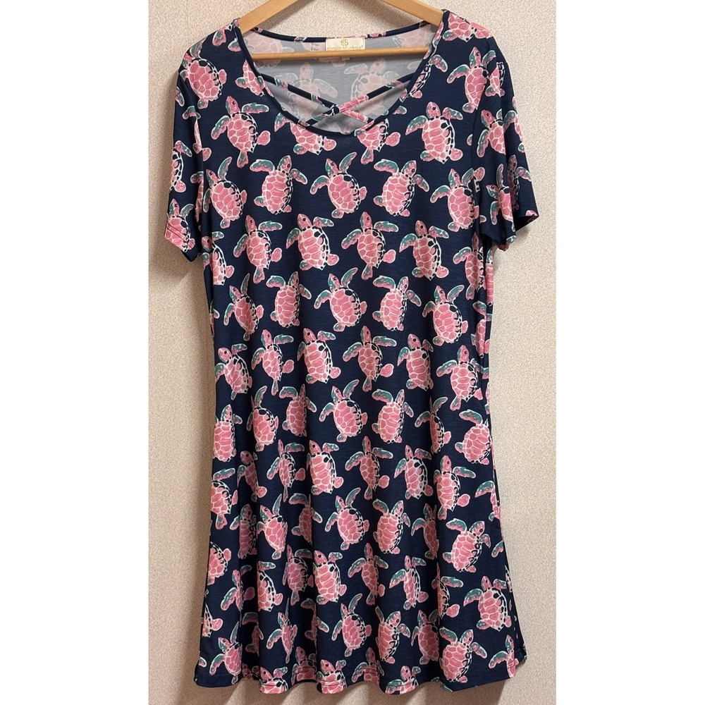 Simply Southern Sea SwingShift Dress Lrg Navy Pink Excellent Pockets Resort